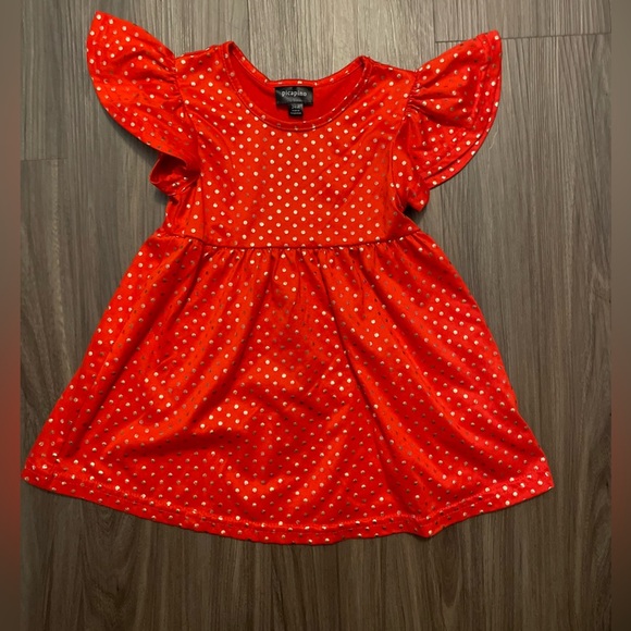 Picapino Baby Girl Red Polka Dot Dress with Flutter Sleeves size 24M - Picture 3 of 4